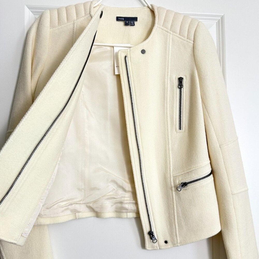 Women's NWT VINCE Wool Blend Moto Jacket in Off-White Size 4 - Picture 5 of 8